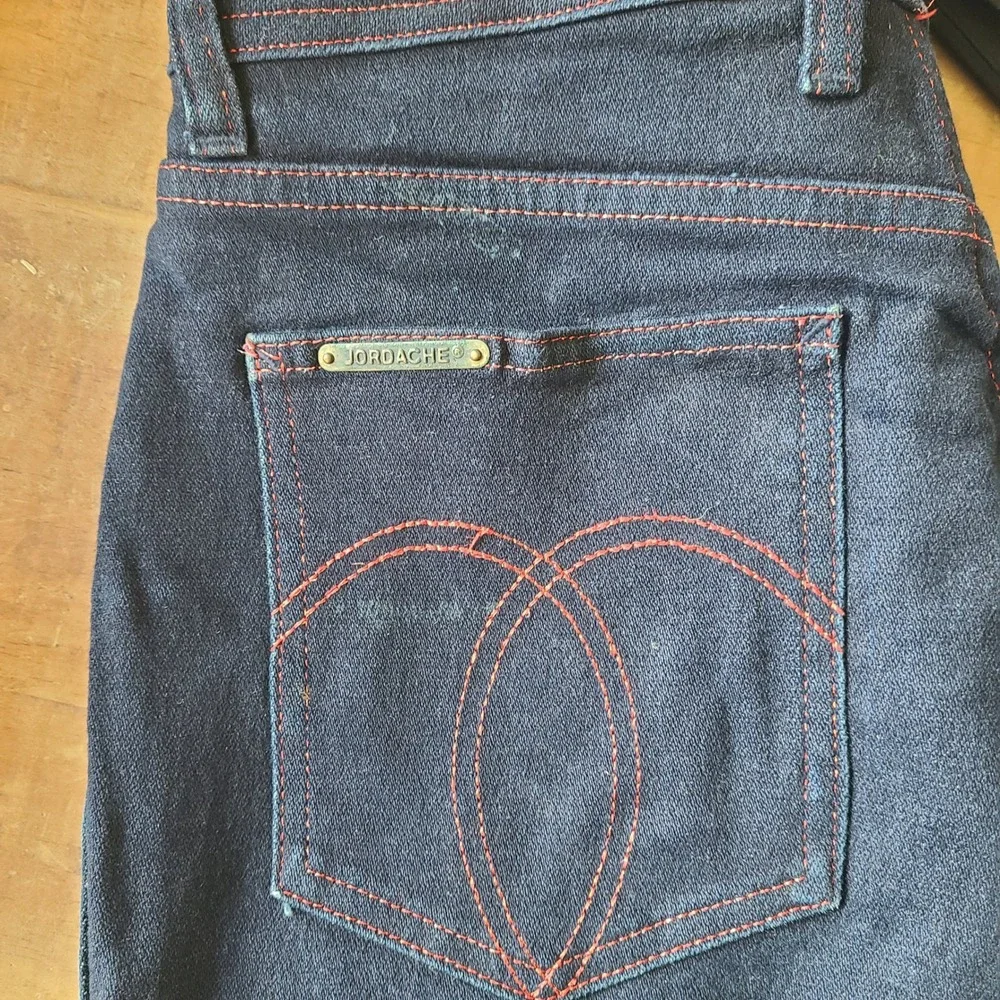 Vintage Jordache Womens 29 Dark Wash Glitter Red Stitch Jeans Denim Pants Dark‎
